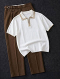 Men's Premium Knit Polo Shirt & Trousers Outfit Set - Casual Minimalist Co-ord